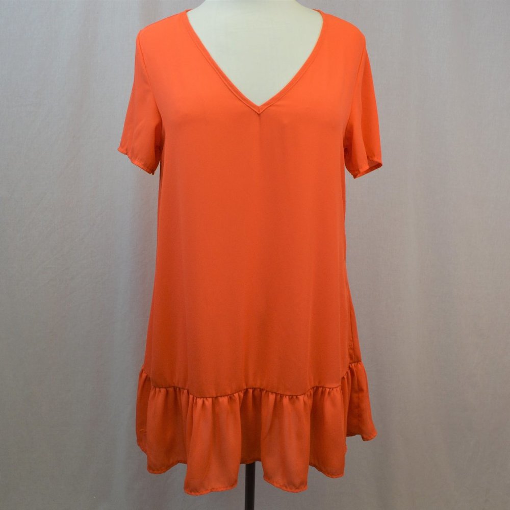 Shein orange v neck T-shirt dress with ruffle